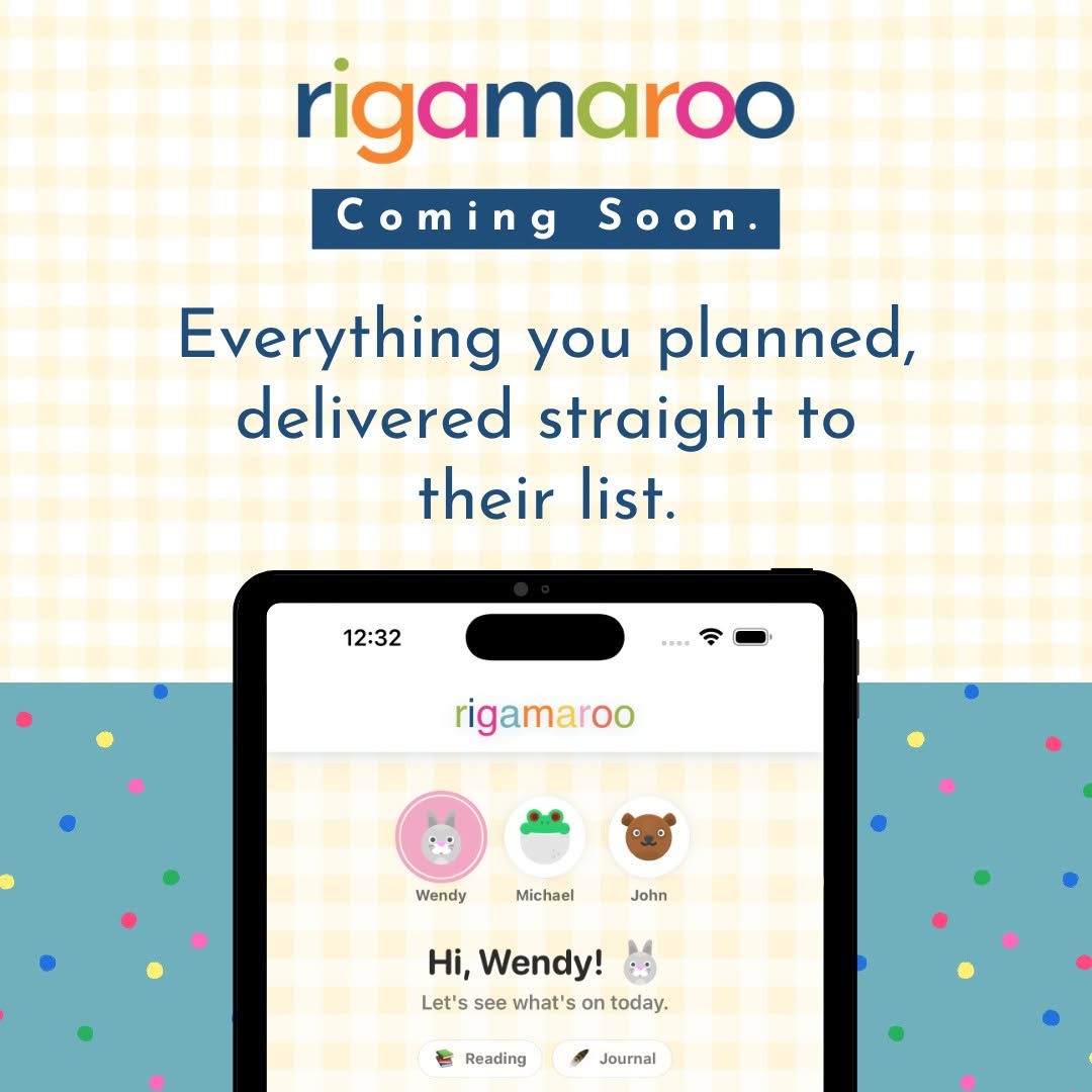 Rigamaroo app preview on a tablet: everything you planned, delivered straight to their list